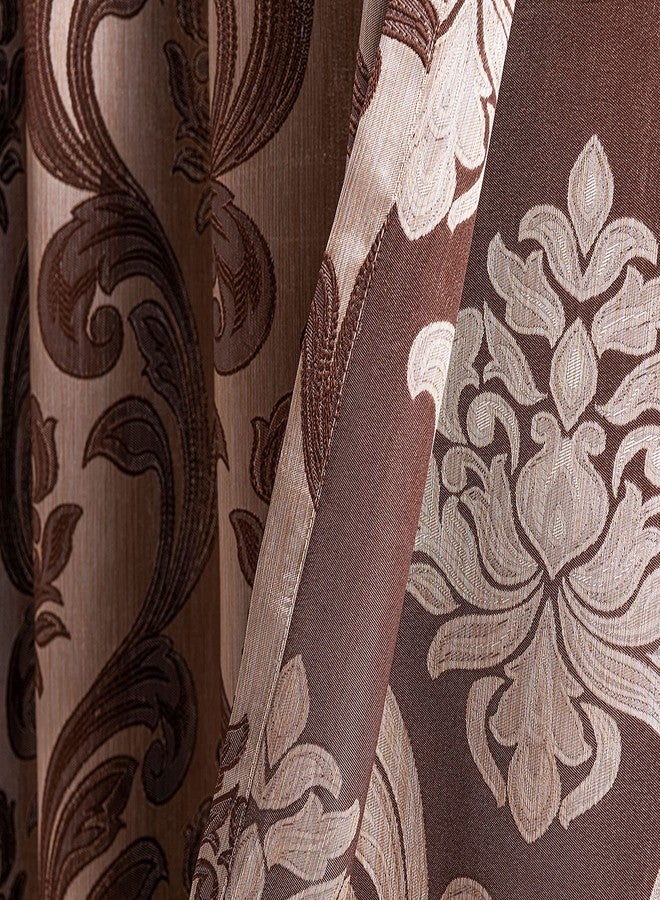 NAPEARL Brown Curtains for Living Room, Jacquard Curtain Drapes for Windows 84 Inch Length, Grommet Damask Curtains for Bedroom (2 Panels, Each 52 x 84 Inches) - Image 5